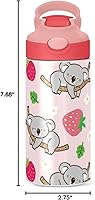 Vista 8 de Kigai Koala - Botella de agua para niños, botellas de agua aisladas de acero inoxidable con tapa con popote, 12 onzas, sin BPA, a prueba de fugas