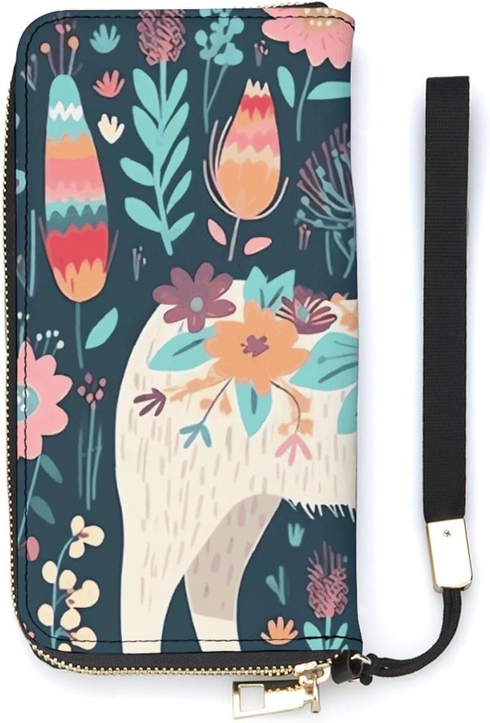 Long Wallet Waterproof PU Zipper Wallets, Cute Llama Floral Printed Large Capacity Ladies Travel Purse WristletTravle Wallet