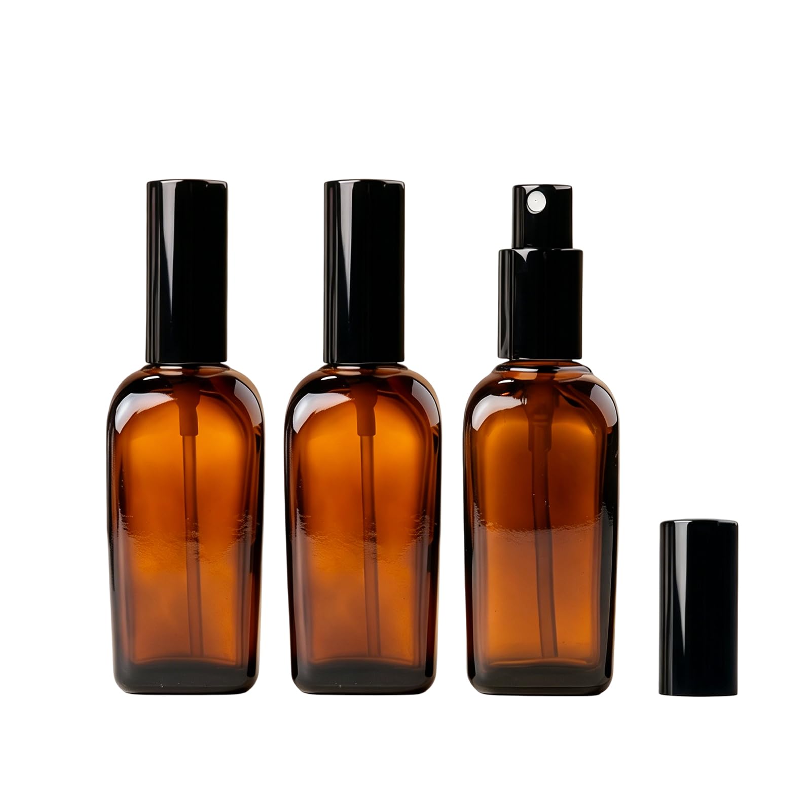 VASANA 3Pcs 1.7 Ounce Amber Square Glass Spray Bottles with Fine Mist Sprayers and Anti-Dust Cap Travel Vials Empty Spray Bottles for Essential Oils Aromatherapy Cosmetic Sprays