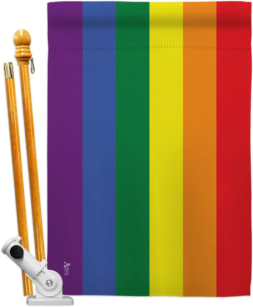 Rainbow House Flag Set Support Pride Love LGBT Gay Bisexual Pansexual Transgender Decorative Yard Banner Double-Sided Made In USA 28 X 40