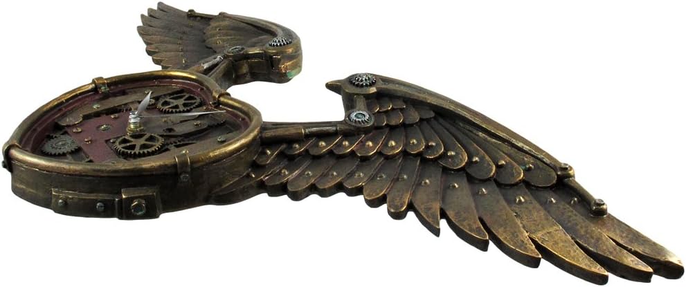 PTC 26.5 Inch Steampunk Winged Heart Decorative Wall Clock, Multicolor