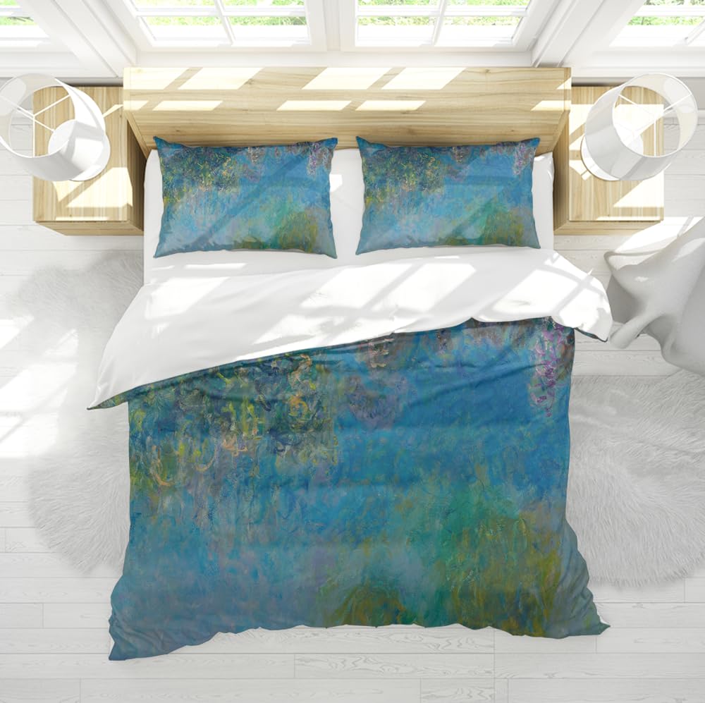 Housse de couette impressionnisme zippée avec 4 liens de maintien 3 pièces