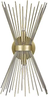 Rivet Mid-Century Modern Starburst Wall Sconce Lamp With 2 Light Bulbs - 8.25 x 5 x 17.5 Inches, Antique Gold