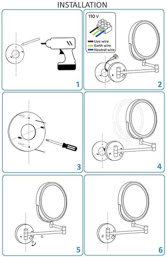 Miniatura 8 de Espejo de maquillaje con iluminación LED de 10 aumentos, espejo de maquillaje de doble cara giratorio de 360, espejo de tocador LED para baño,