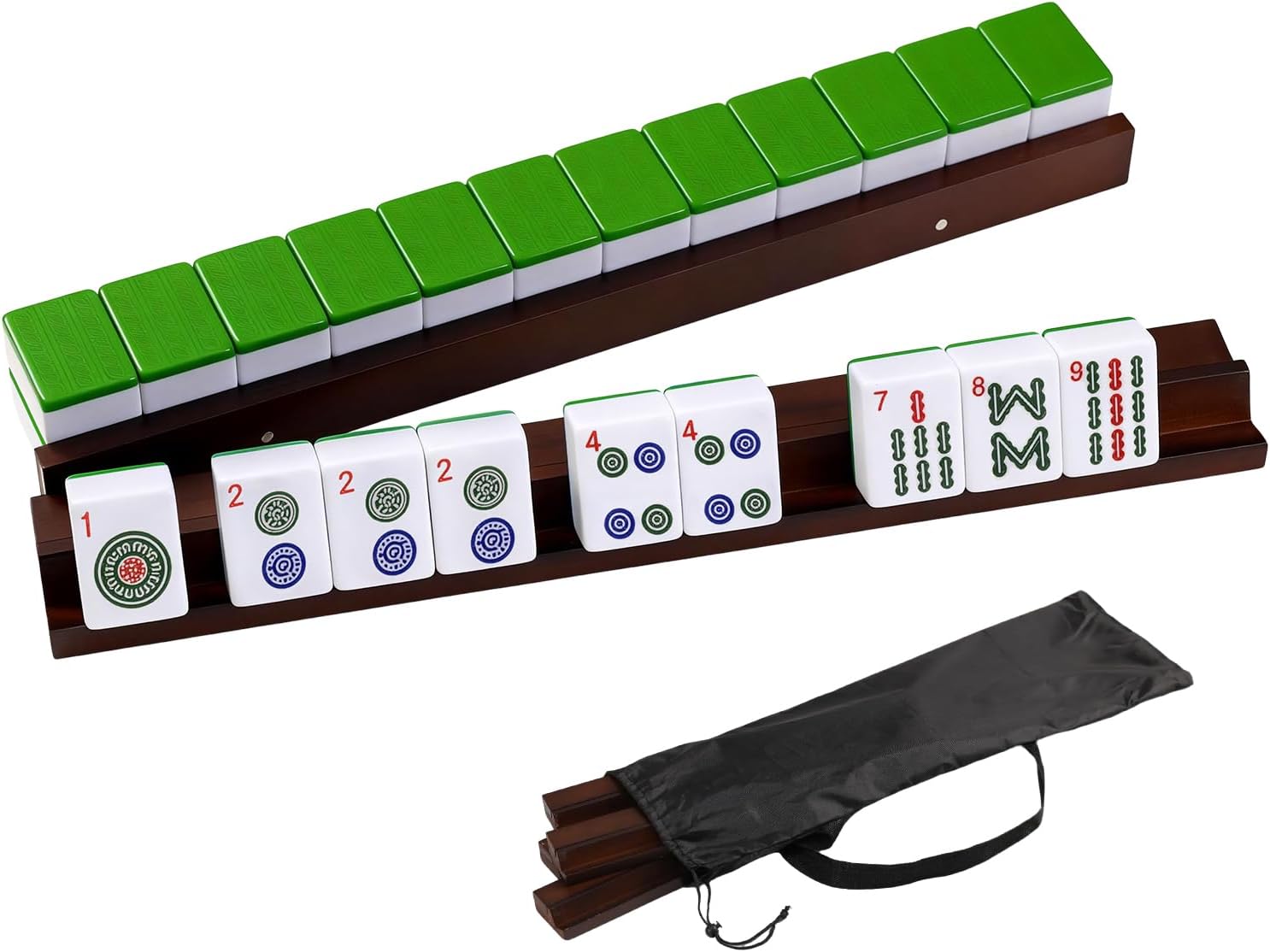 Wooden Mahjong Racks with Pushers Set of 4, Mahjong Pushers and Racks for Mahjong, Mexican Train, Dominoes