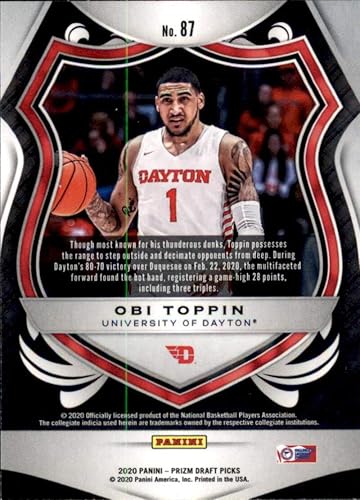 Miniatura 2 de 2020-21 Panini Prizm Draft Picks #87 Obi Toppin RC Rookie Dayton Flyers Basketball Trading Card