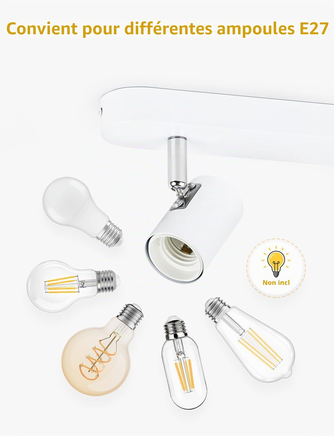 KYOTECH Plafonnier/Applique Murale, Plafonnier 4 Spots Orientables et Pivotant, Douilles E27, Ampoules non Fournies, Max. 60W, Spot de Plafond Noir Moderne pour Salon Couloir Cuisine (Sans Ampoule)