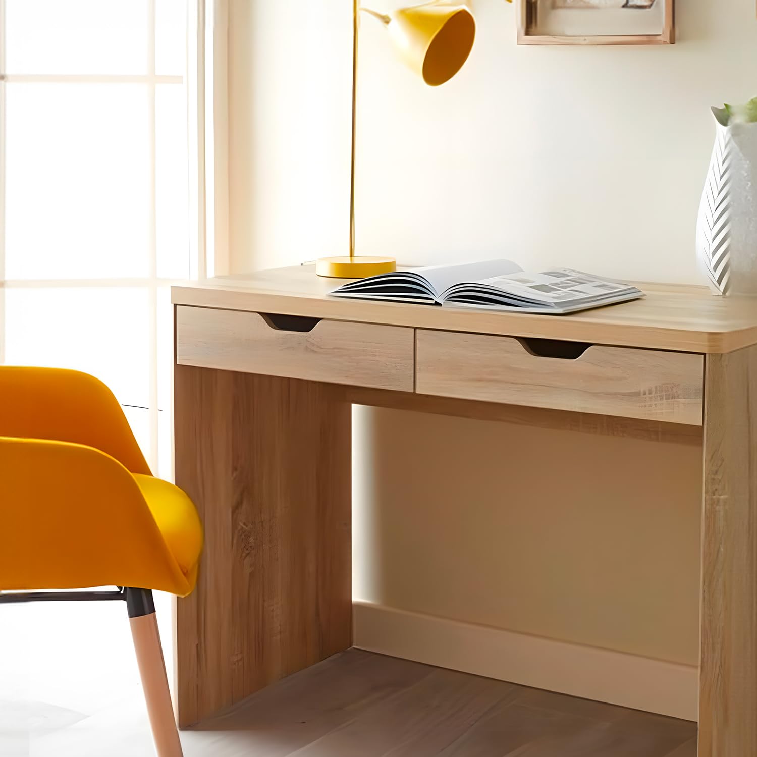 Avilia Tavolo Consolle in Legno Effetto Rovere, Scrivania con 2 Cassetti Profondi per Riporre Chiavi e Accessori - Consolle Adatta per Soggiorno, Camera o Ufficio - Consolle Ingresso di 100x39x80 cm