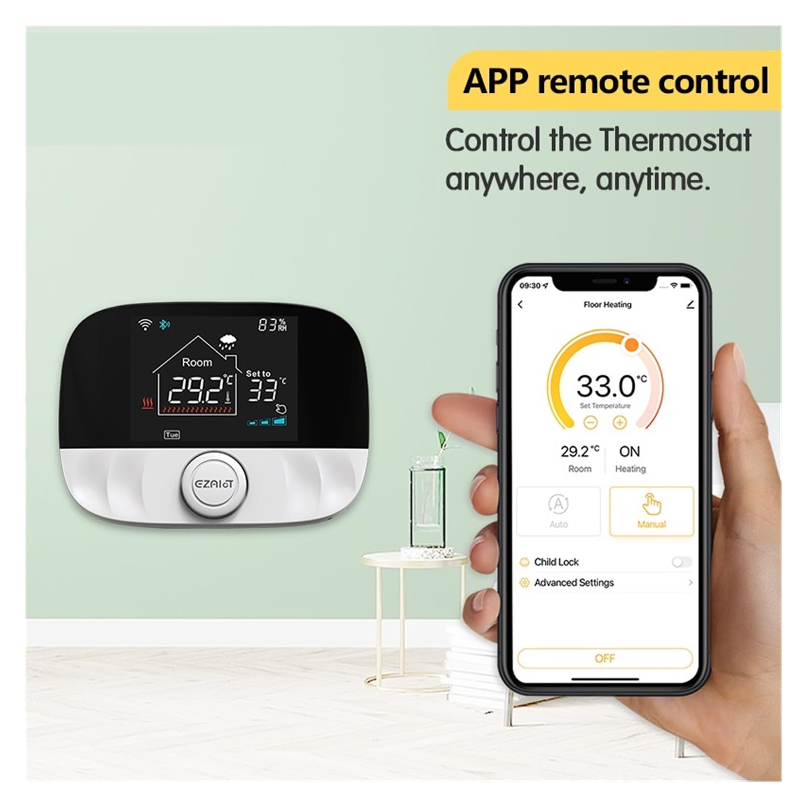 Termostato Intelligente, Termostato Smart Tuya ， Regolatore di Temperatura Wireless for Riscaldamento dell'Acqua della Caldaia a Gas ， Termoregolatore LCD Smart Home(White T9W)
