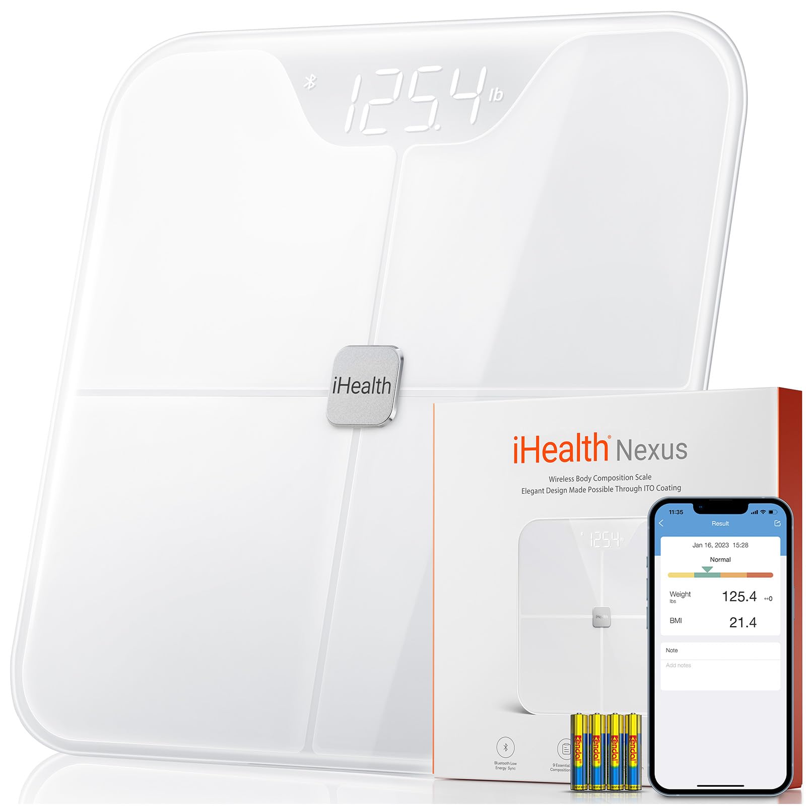iHealth Nexus Smart Scale for Body Weight Bluetooth, Digital Bathroom Scale Body Fat and Muscle, Body Composition Monitor Health Analyzer for BMI Compatible for iOS & Android Accurate to 0.1lb-White