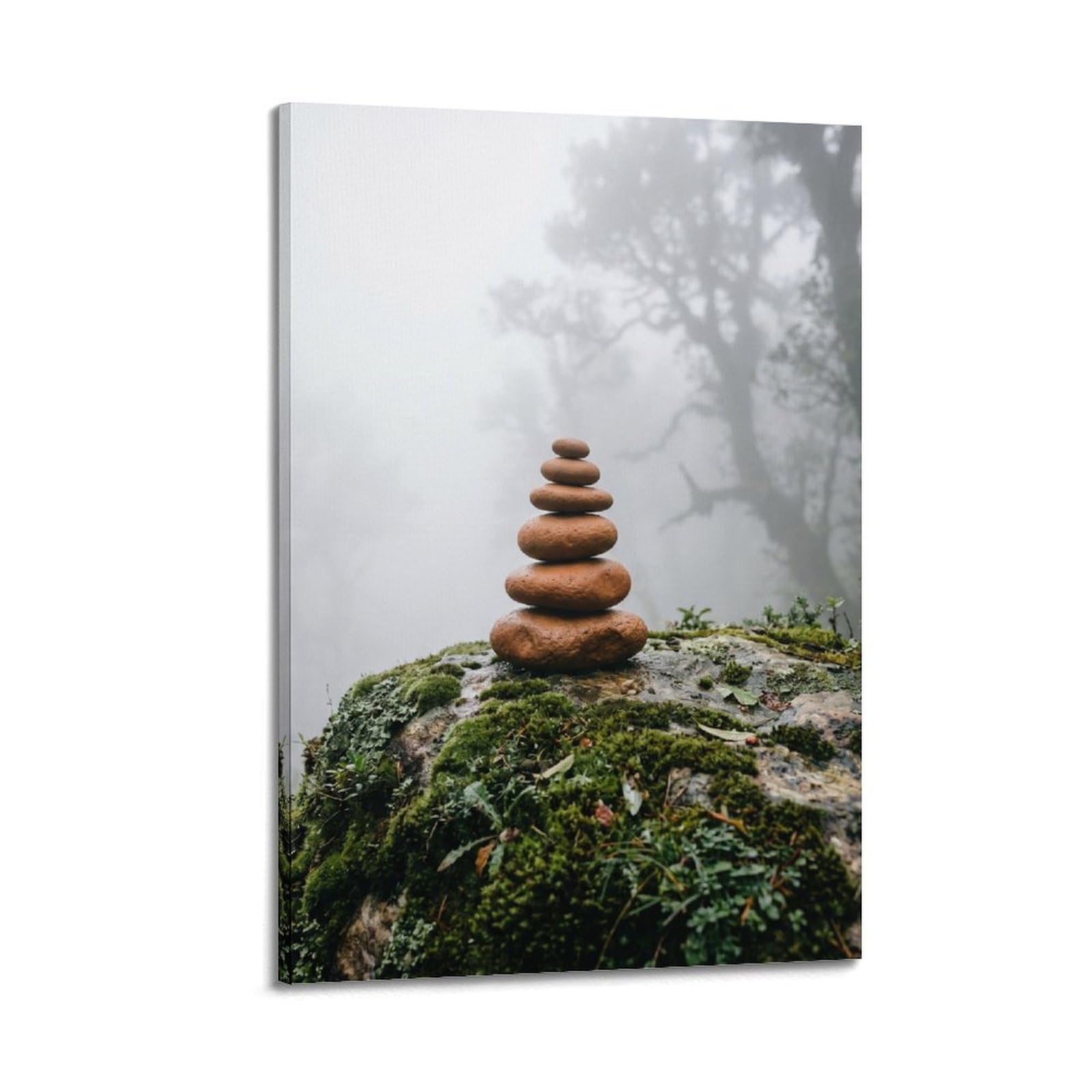 XKUGA Zen Meditation Poster Foggy Forest Pebble Cairn Serenity Calm Modern Decorative Canvas Prints - Ideal Wall Art for Family, Man Cave, Game Room, Boys & Girls Bedroom 20x30inch(50x75cm)