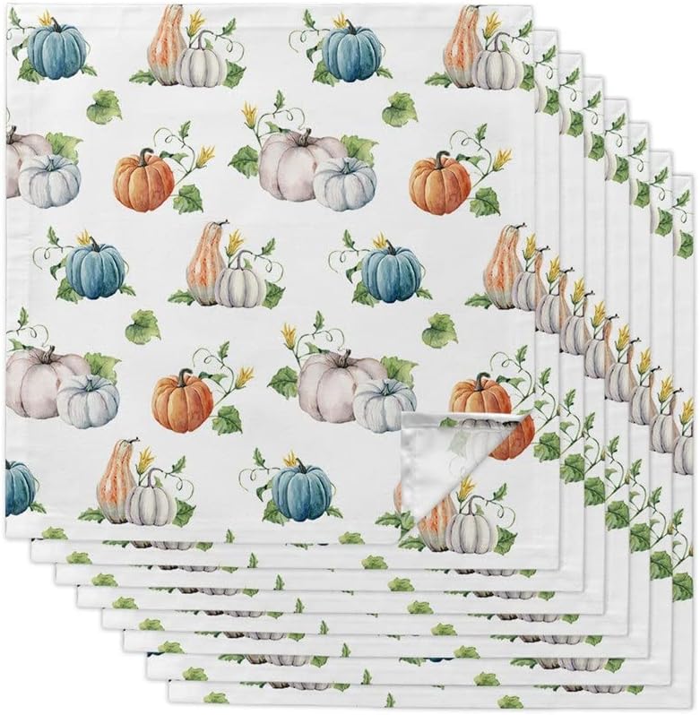 Autumn Maple Leaf White Cloth Napkins Set Festive Banquet Wedding Decor Tea Towel Kitchen Dinner Table(8pcs)