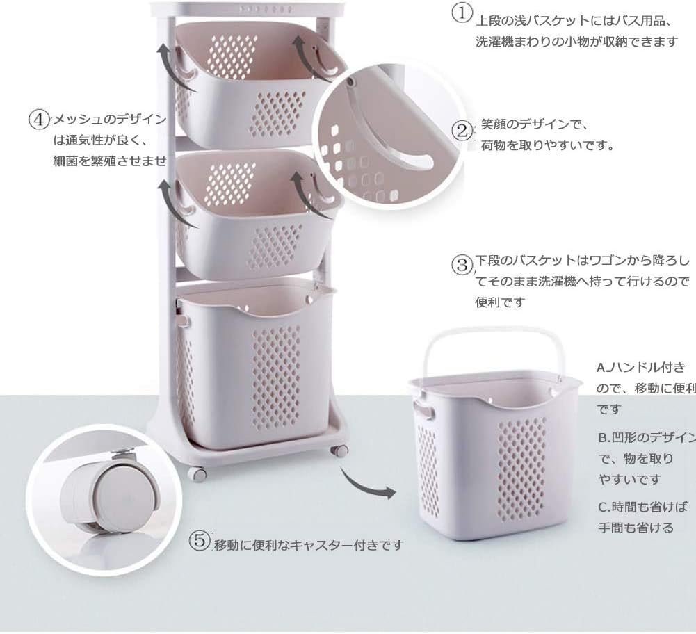 7MV5 ランドリーボックス ランドリーラック 3段 スリム 洗濯かご 脱衣: