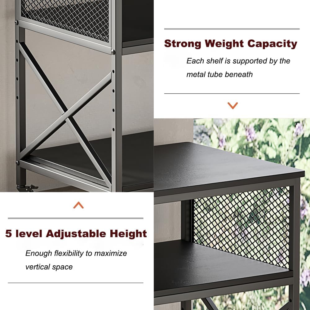 3-Tier Rolling Printer Stand with Adjustable Storage Shelf, Large Mobile Office Cart with Locking Wheels, Printer Table for Home Office, 23.6 x 18.9 x 30 Inches (Black)