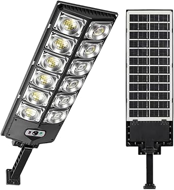 ikaufen 80000LM 8500K LED Solar Street Light 800W Commercial Oudoor Lights Outdoor Waterproof Hight Brightness LED, Dusk to Dawn Solar Street LightsRoad Area Lamp for Yard, Deck, Garden 1 Pcs