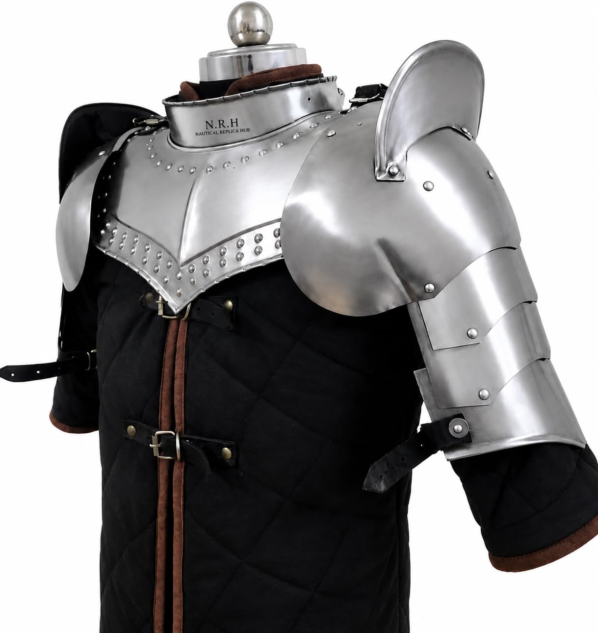 Średniowieczny rycerz pancerz Gorżet i Naramienniki Zestaw - Ochraniacze na ramiona ze stali polerowanej na LARP, Halloween i Cosplay