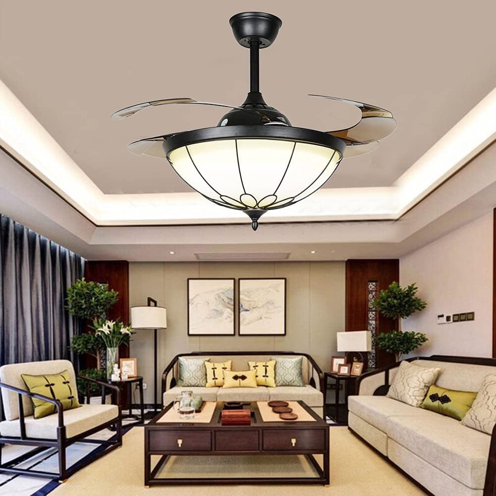 Blасk Frіdау - 50% оƒƒ Nikecaco 42 Retro Fandelier Ceiling Fan with Lights and Remote Retractable Blade Frosted Glass Shade Chandelier Fans with 3 Color Changes LED Rustic Ceiling Fan Decorate Living Room/Bedroom