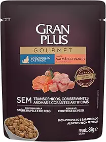Ração Úmida Gran Plus Saché para Gatos Castradoss Sabor Salmão 85g