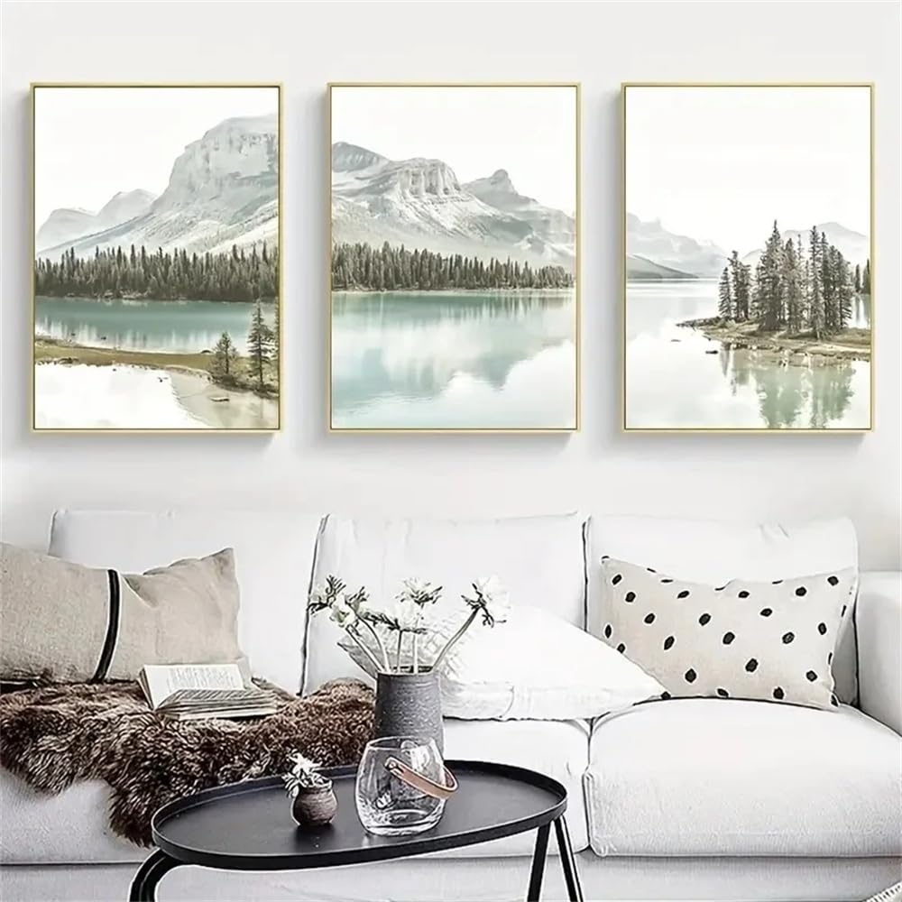 WUHBCZ Wall Posters-Nordic Abstract Mountain Lake Landscape Canvas Wall Art Nature Scenery Poster Print Pictures for Living Kitchen Office Room Home Decor-40 * 60cm/3PCS (No Frame)