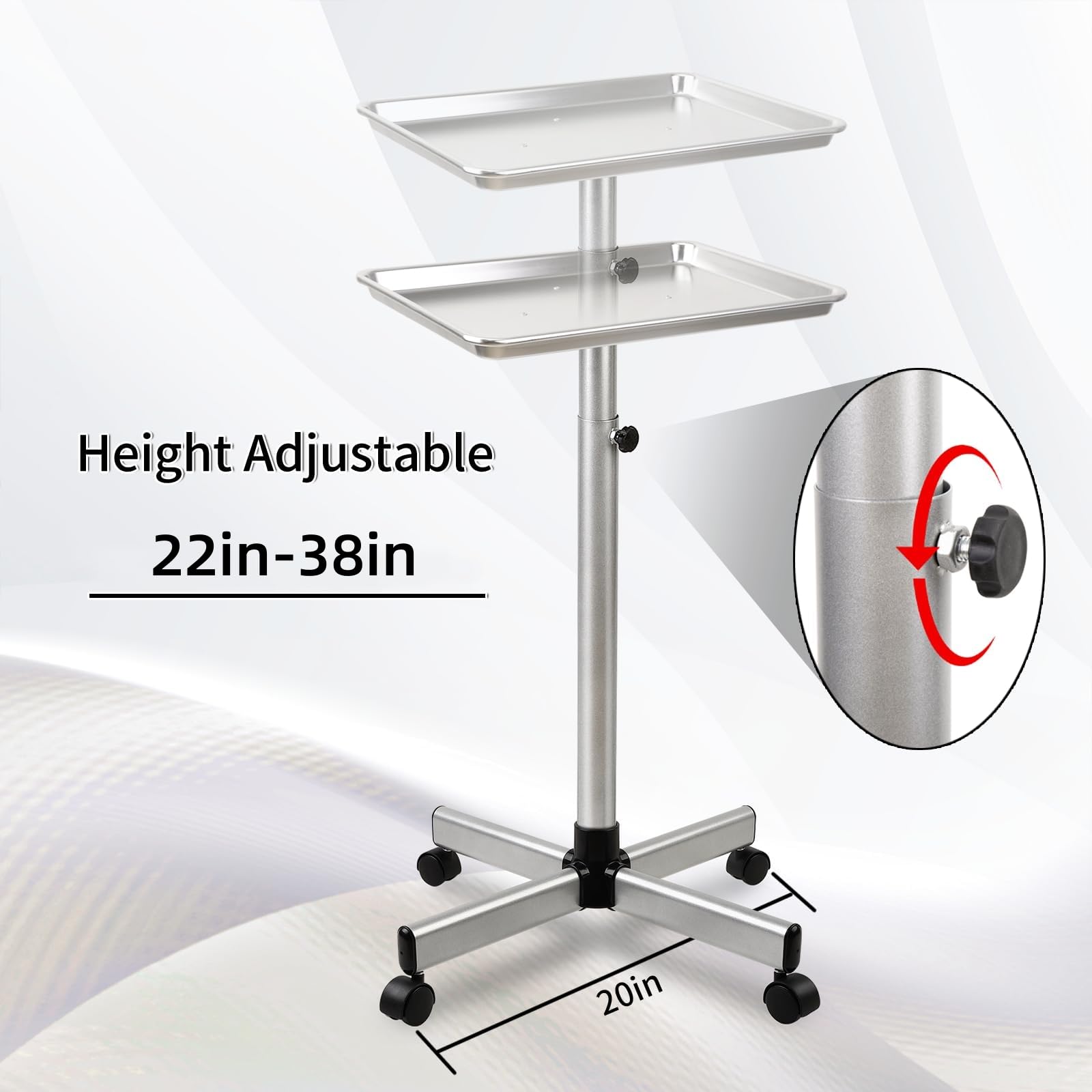 Niuadage Salon-Tablett Mit Rädern – Höhenverstellbar & Aus Alu – Ideal Für Friseur, Tattoo Oder Praxis