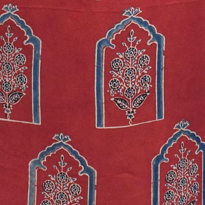 Image of Ethnics of Kutch Women's Ajrakh Modal Silk Natural Dye Hand Block Print Unstitched Kurta Fabric (For Lenght - Refer Bullet Point Below)