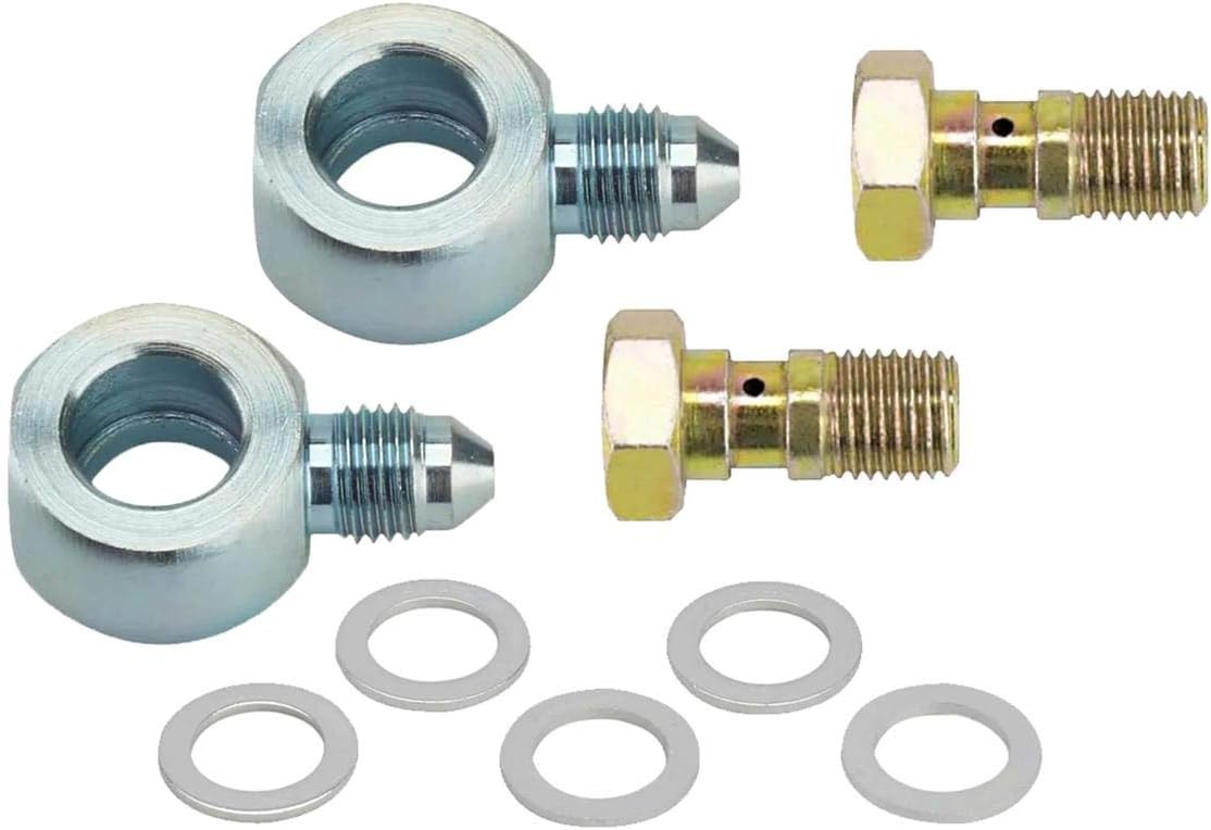 Speedway Motors 7/16-24 Banjo Bolt and -3 AN Brake Fitting Kit, Universal Brake Line Adapter Set with Banjo Fittings, Bolts and Crush Washers for Custom Brake Plumbing