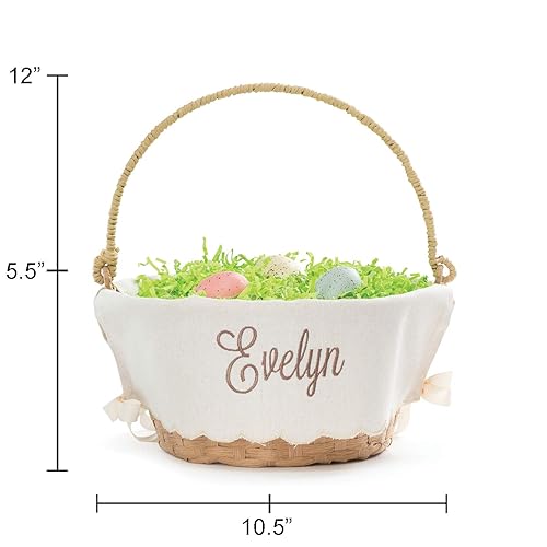 Miniatura 4 de Cesta de huevo de Pascua personalizada con asa y nombre personalizado en escritura marrón  Forro de canasta de Pascua de lino con borde festoneado