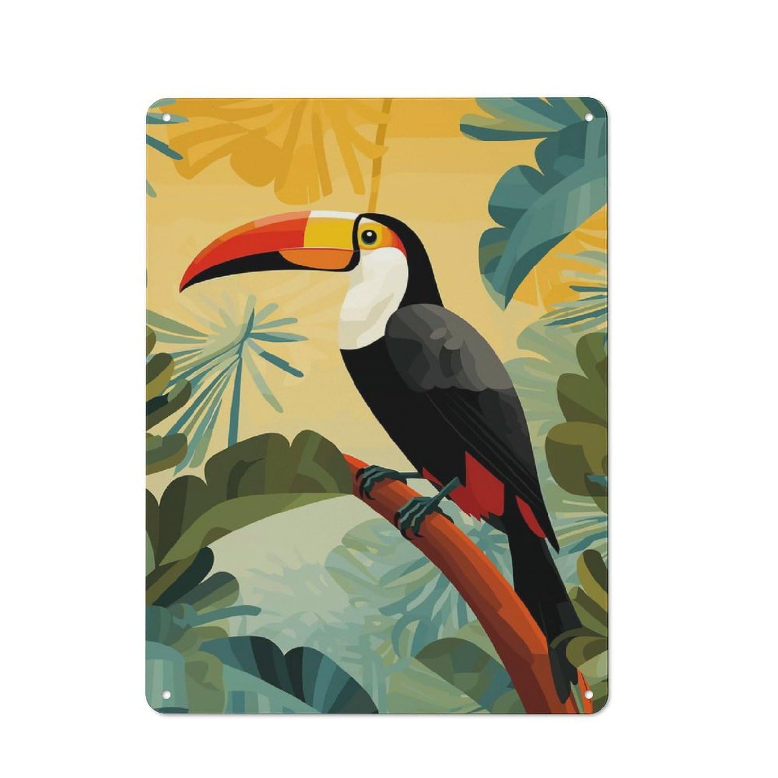 Junmoney Toucan In Tropical Jungle Bistro Style Tin Wall Sign 40X30cm, Shop Wall Decor For Takeaway, Bar, Kitchen Or Counter Area