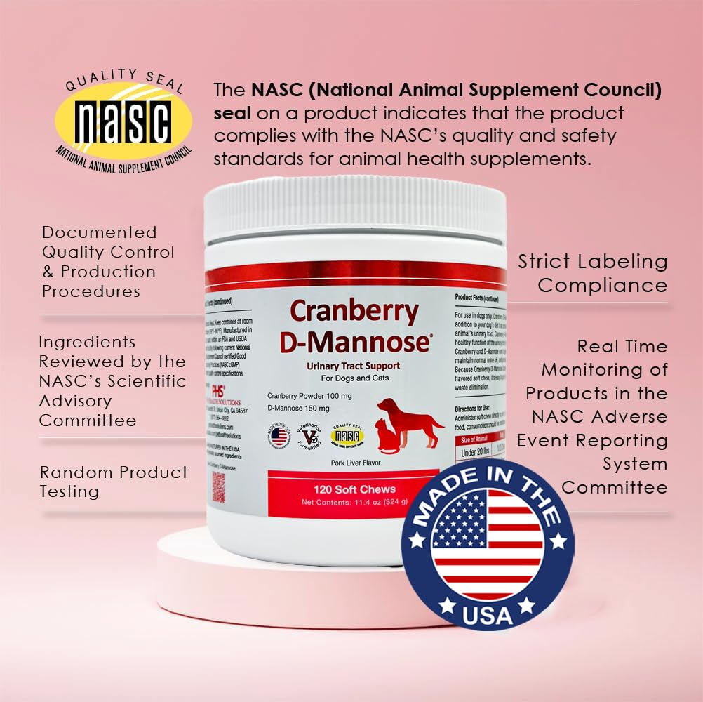 Cranberry D-Mannose Urinary Tract Support Supplement for Cats and Dogs - Cranberry Extract, D-Mannose, Vitamin C - Bladder and UTI Treatment - 120 Soft Chews — Amazon image 5