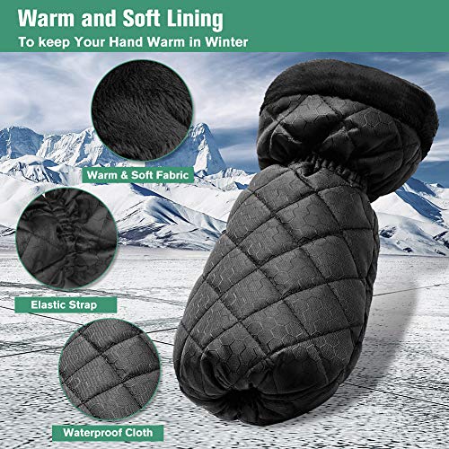 Coquimbo Ice Scraper Mitt, Waterproof Snow Romover Glove, Windsheild Snow Scraper with Warming Glove Lined of Thick Fleece for Car Windscreen, Sratch-Free, Black(2 pack) - Thumbnail 3