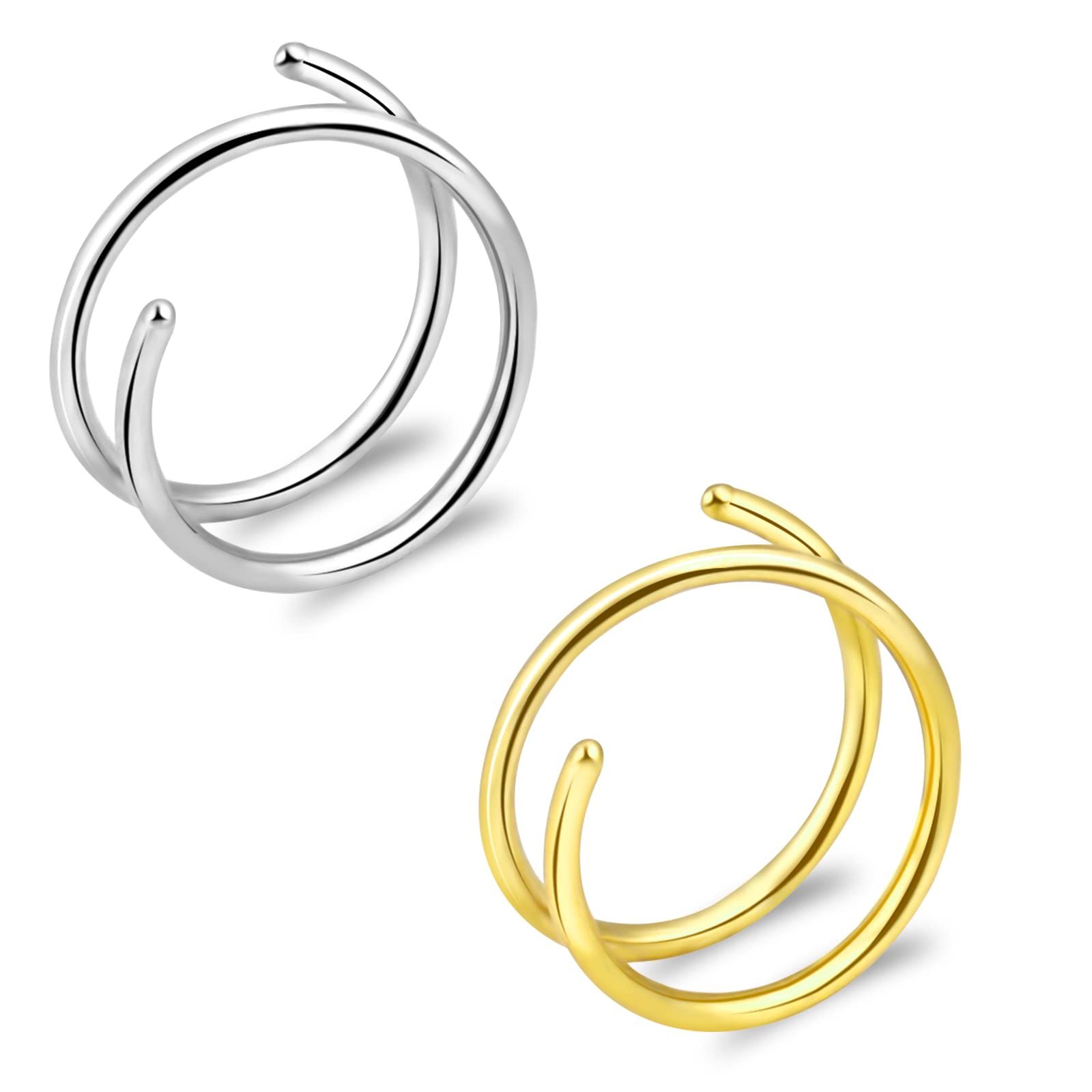 Defrsk 2 Pcs Double Nose Rings for Women 20G Thin Nose Rings Hoop Spiral Nose Rings Single Piercing