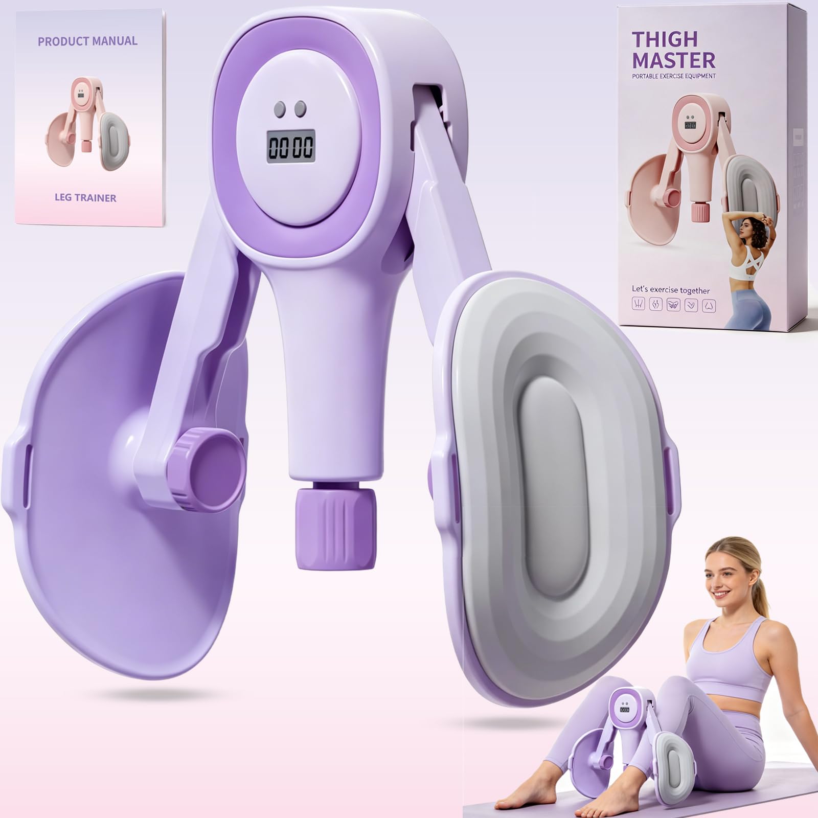 RIZENCE 2026 Upgraded Kegel Pelvic Floor Trainer for Women with Counter, 3 Modes Adjustable Thigh Trainer Thigh Exerciser with Poster, Inner Thigh Exerciser for Home Gym Workout Equipment - Purple