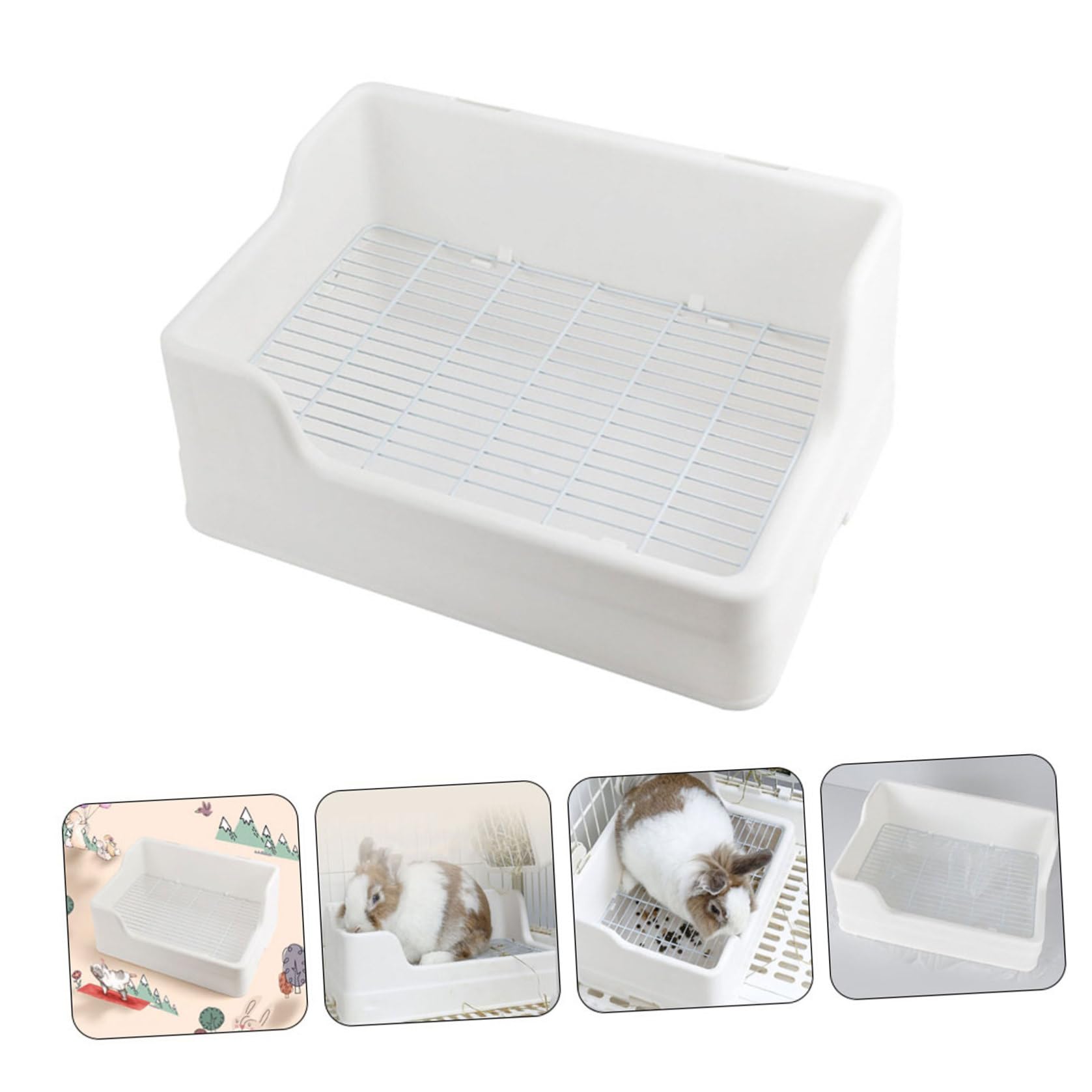ibasenice Lettiera per Coniglio Bianco in Plastico Facile da Pulire Griglia Adatta e Struttura Divisibile in Due Parti per Animali Domestici
