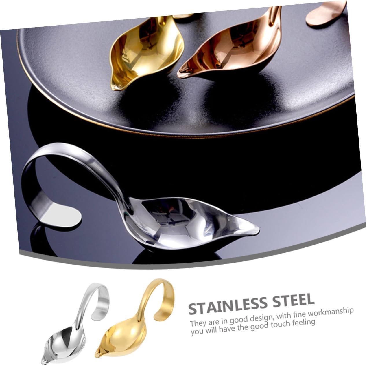 2pcs Stainless Steel Saucier Spoons with Curved Handle for Restaurants