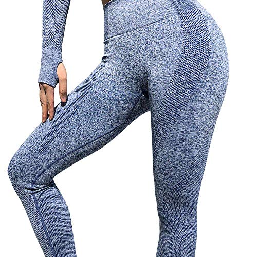 QCHENG Women's Wo   rkout Sets 2 Piece Seamless Leggings Crop Top Set Gym Clothes Yoga Outfits for Women Blue
