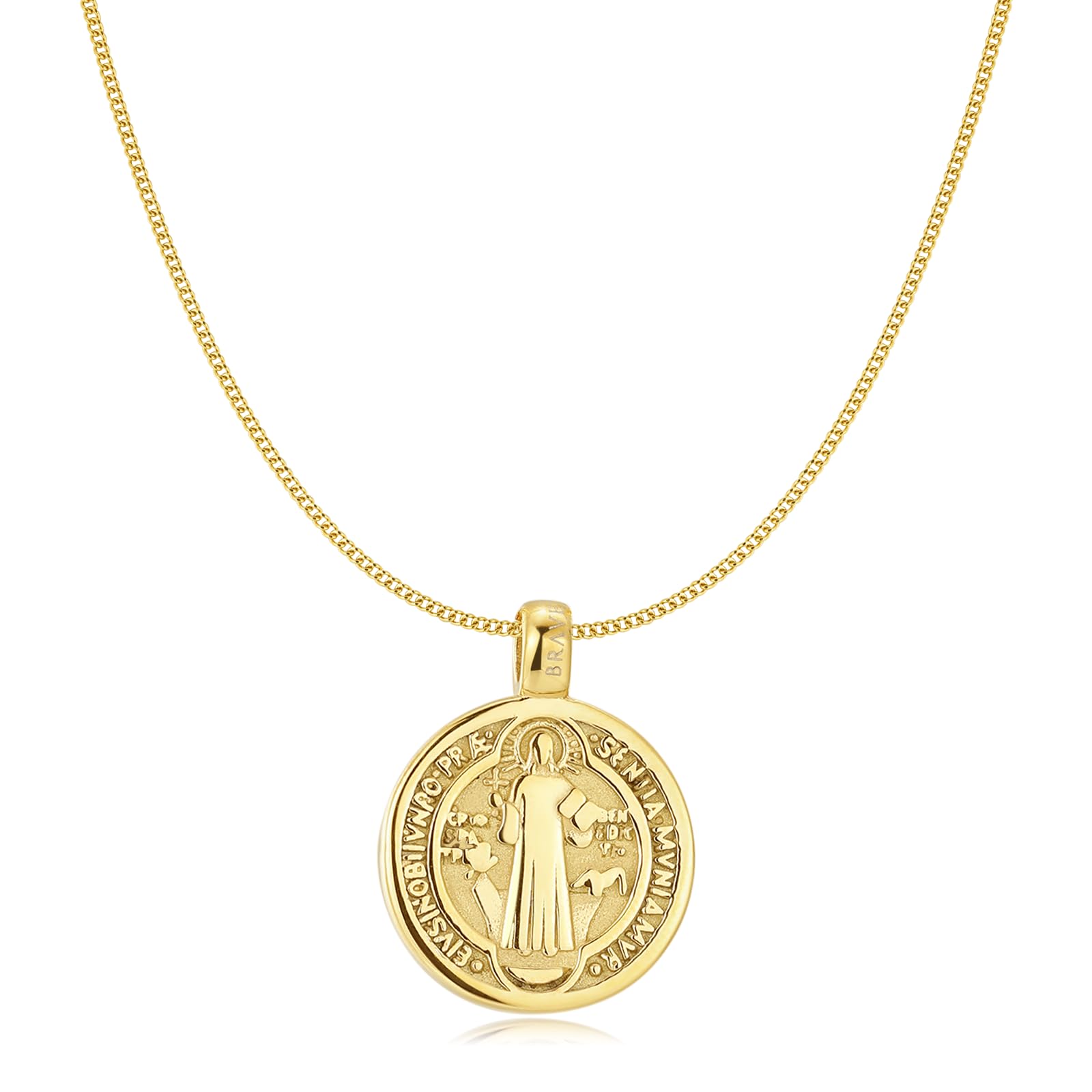 MARLION JEWELS Collar de Acero Inoxidable 316L con Medalla Reversible, la Figura de Dios en la Parte Frontal y una Cruz en la Posterior. Colgante de Acero Quirúrgico con Baño en Plata u Oro 18K.
