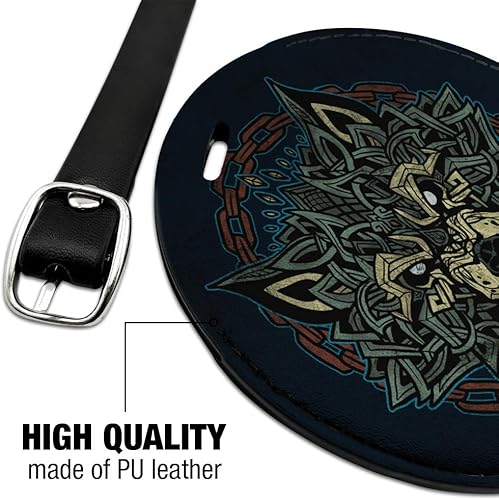 Miniatura 4 de Fenrir Wolf in Chains Mitología nórdica redonda de cuero para equipaje