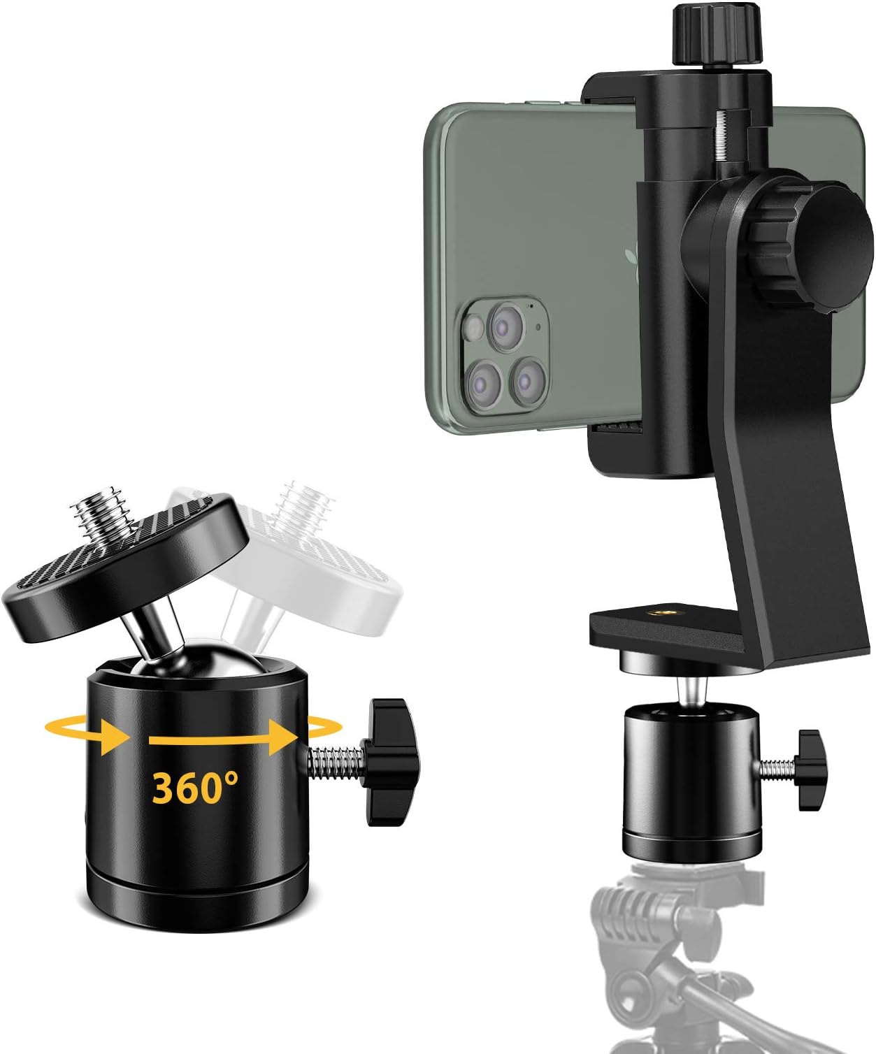 KDD Cell Phone Tripod Mount Adapter with Ball Head, 360