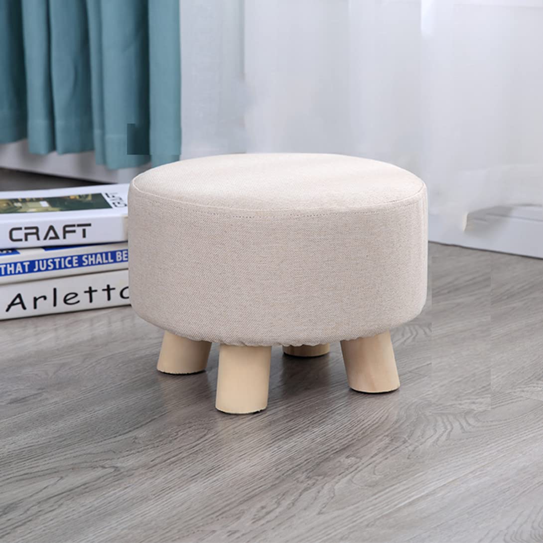 GGoty Holz-Fußhocker, Ottomanenhocker, runder Leinenstuhl, Hocker klein mit 4 Beinen, gepolstert für Schuhe mit Hocker, Wohnzimmer, Schlafzimmer (28 x 20 cm, beige)