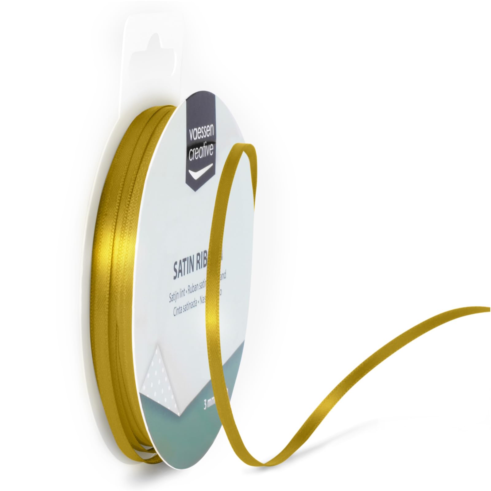 Vaessen Creative Satin Ribbon, 3mm x 10m, Elegant Shine for Card Making, Scrapbooks, Gift Wrapping and Other Craft Projects Gold