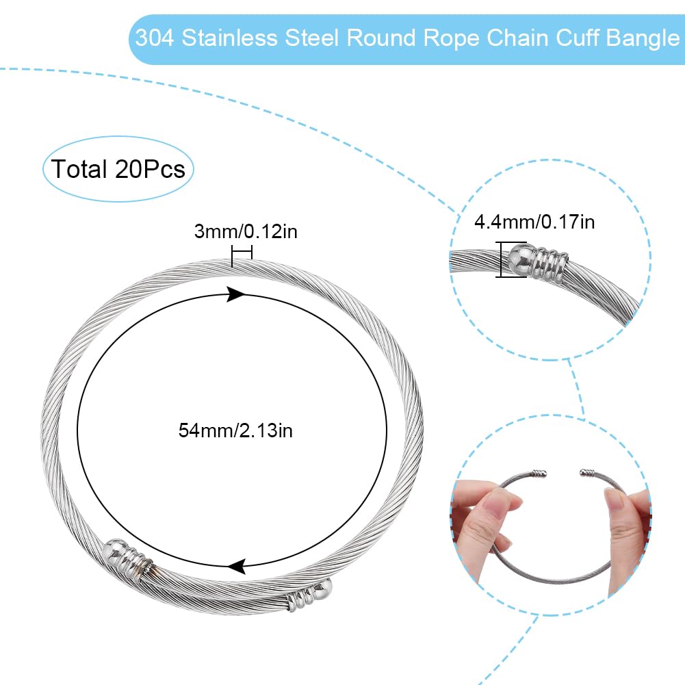 SUNNYCLUE 20Pcs Snake Bracelet Bulk Stainless Steel DIY Bracelets Set Expandable Elastic Bangle Chains Blank Chain 5mm European Large Hole Beads Snake Charm for Jewelry Making Chain