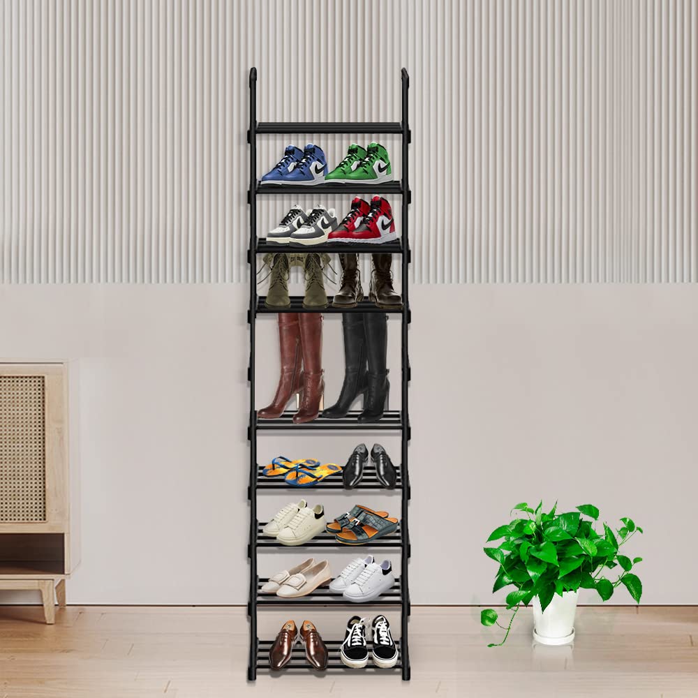 ROJASOP Scarpiera con coperture, grande organizer per scarpe a 10 ripiani, per 50-55 paia di scarpe e stivali, scarpiera autoportante per armadio, ingresso, camera da letto, bianco