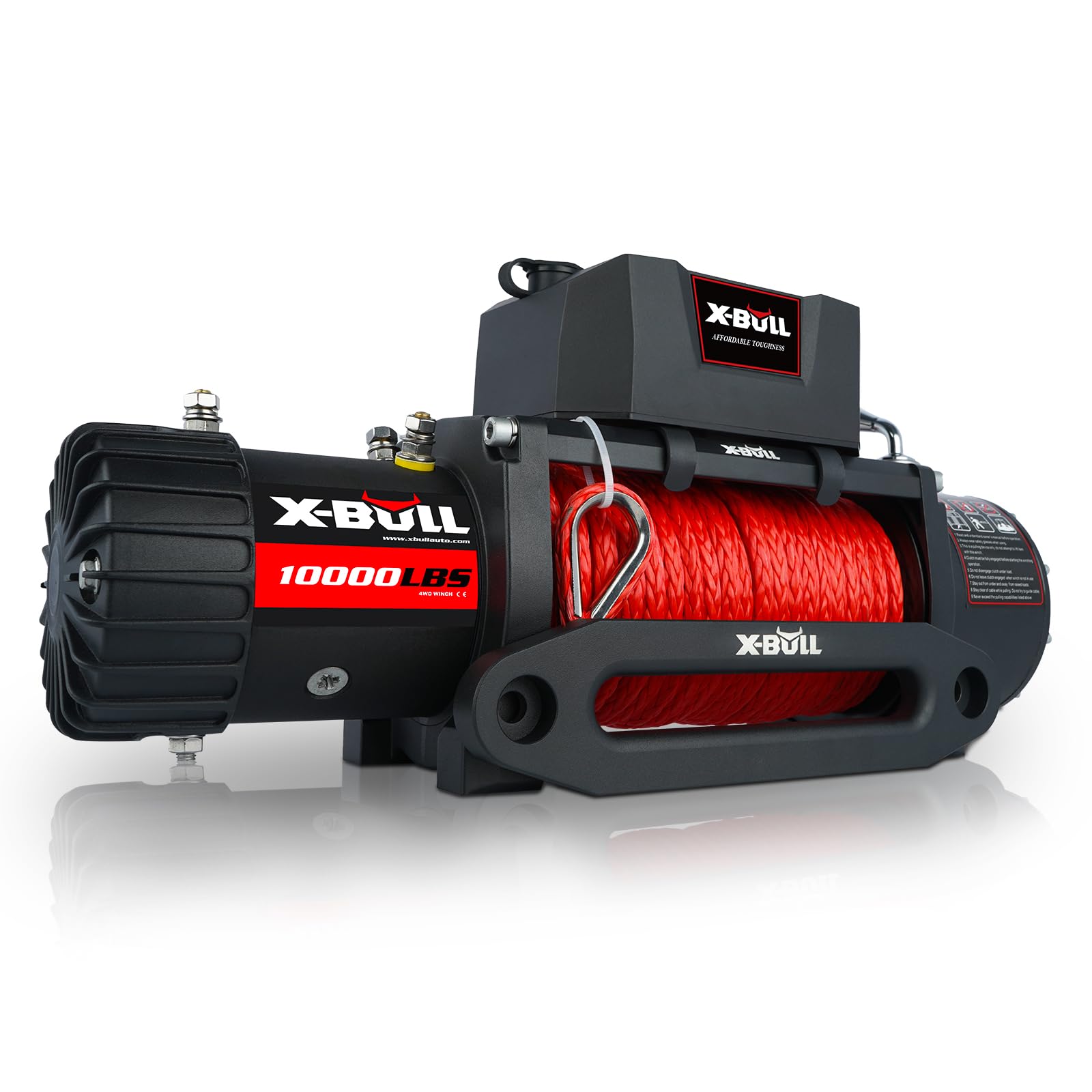 X-BULL Elektrische Winde für Quad - Durchzugskraft 10000lbs (4536kg) - Elektrische Seilwinde - Motorwinde Seilzug - für Pflüge, UTV, ATV, Quad, Offroad - 53 x 16 x 27 cm - 12V, Schwarz