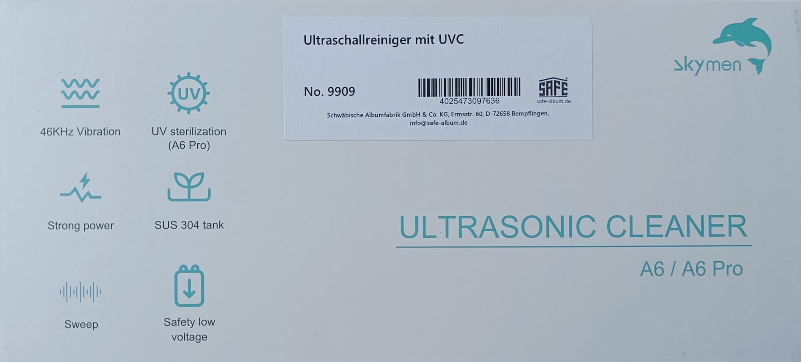 SAFE 9909 - Dispositivo per la pulizia ad ultrasuoni, per occhiali, a ultrasuoni, 550 ml, 24 Watt, con sorgenti luminose UVC