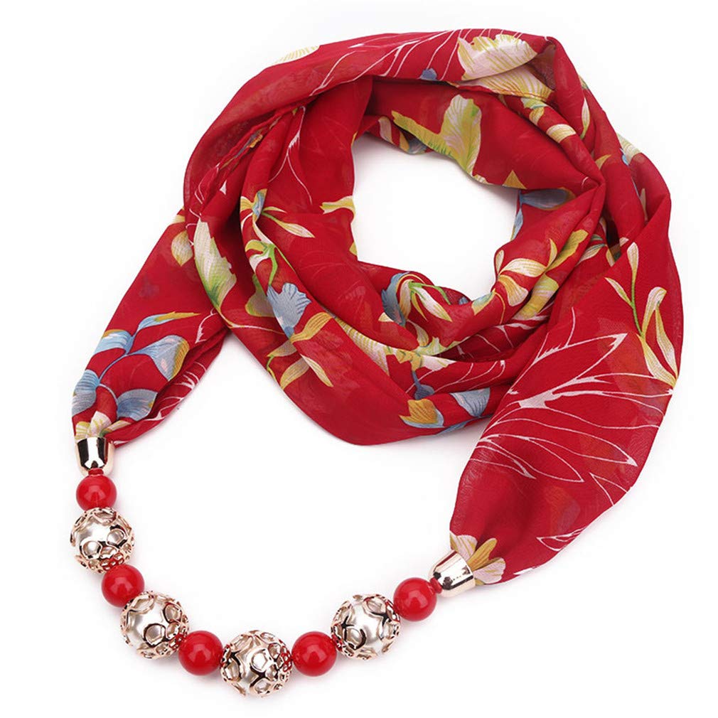Ulalaza Women's Style-39 Scarf Bead Pendant Scarf Charm Ethnic Style Infinity Scarves Scarf Necklace