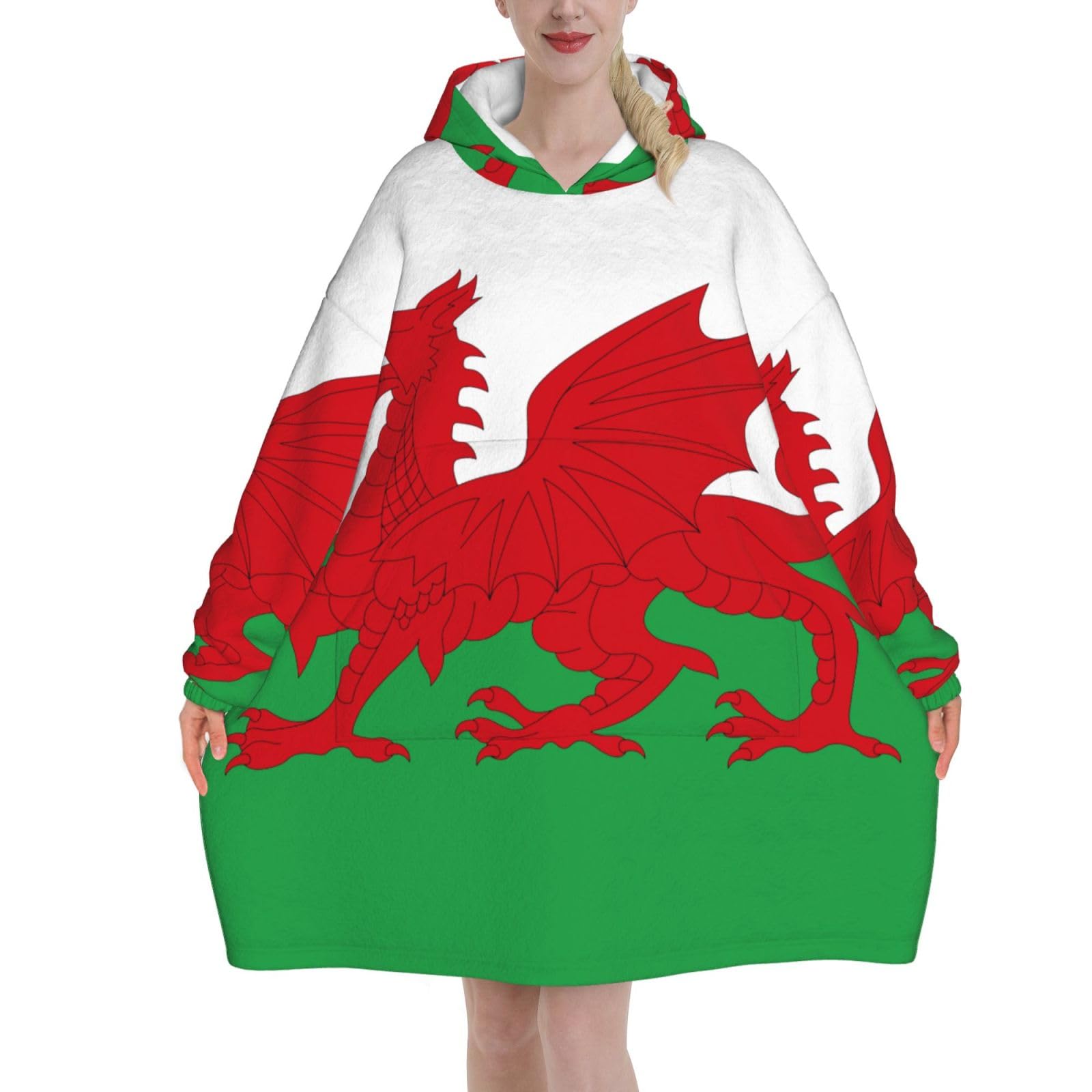 Peiyeety Unisex Flag Of Wales Blanket Hoodies For Women And Men Adult Oversize Wearable Blanket Hoodies For Soft And Warm