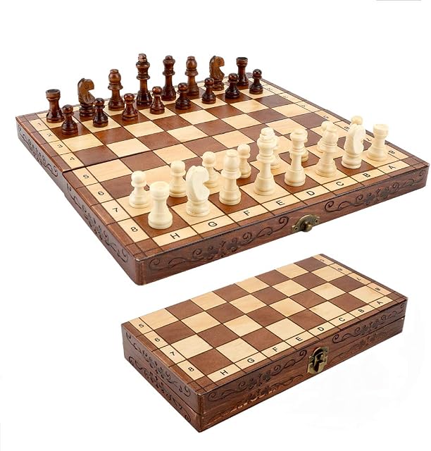 Syrace Folding Hand Crafted Wooden Chess Set Chess Board 30 X 30 cm