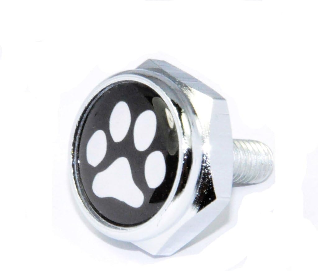 Cutequeen License Plate Frame Bolts Screws Metal(Pack of 4) (Slivery, White Paw Print)