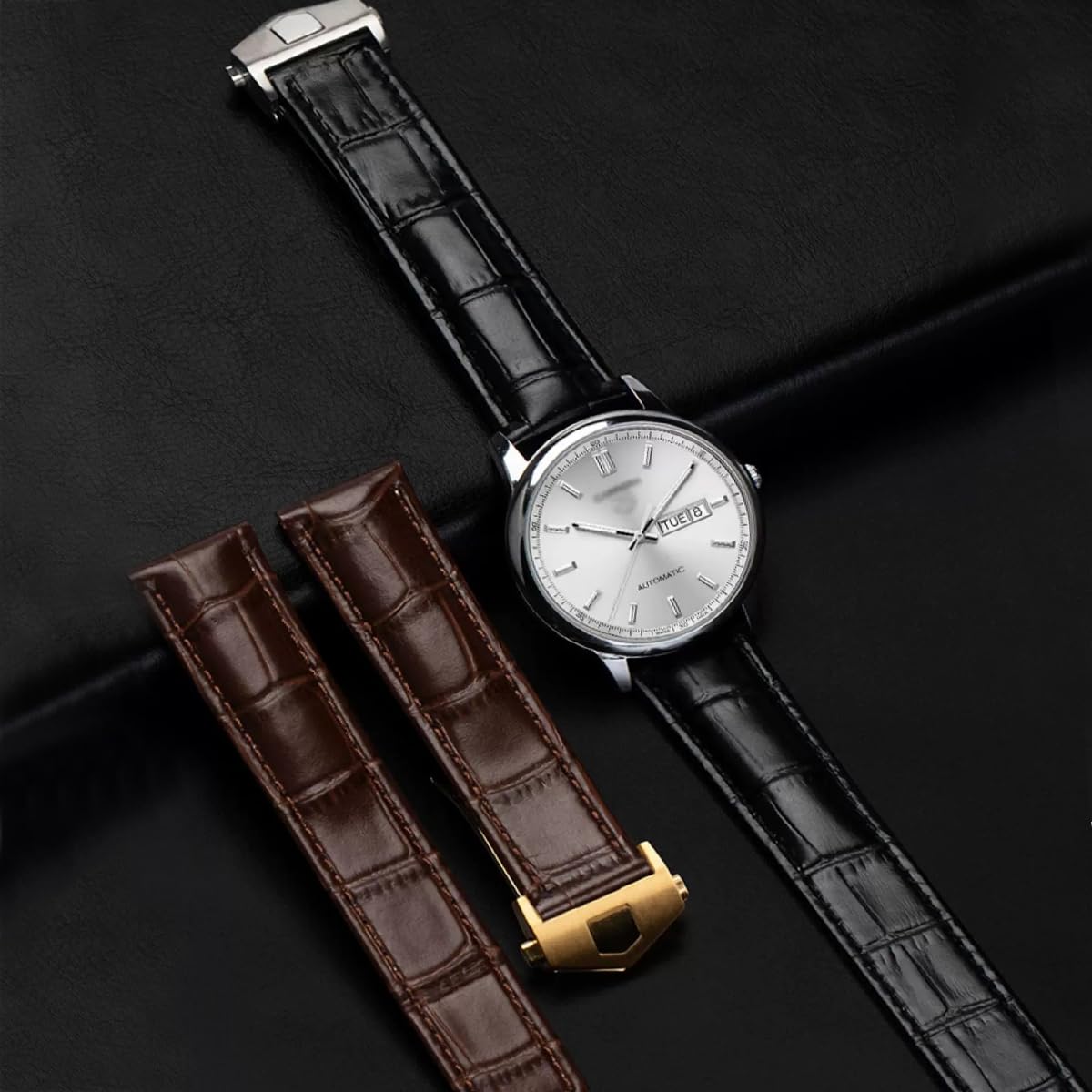 Pasek do zegarka z prawdziwej skóry w stylu krokodyla z niebieskimi szwami do zegarka Tag Heuer Monaco & Targa Florio modele 19 mm 20 mm 22 mm