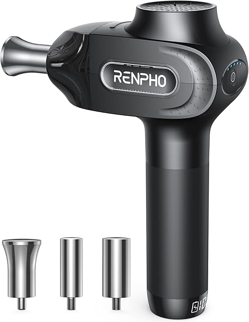 Massage Gun, RENPHO Pro Massage Gun Deep Tissue with 3 Titanium Alloy Massage Heads Professional for Pain therapy, Muscle Massage Gun Massager High Intensity for Athlete Muscle Sore and Stiffness
